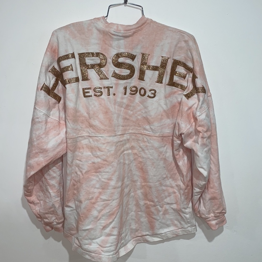 Hershey park pink & gold tie dye sweater size: S
